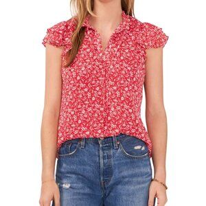 Sam & Jess Coral Blouse Ruffle Flutter Cap Sleeves NWT - Petite Small